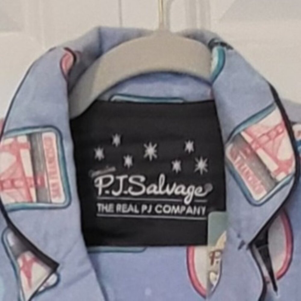 NWT PJ Salvage Light Blue Flannel Pajama Womens Set Size M World Traveler